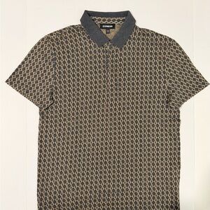 Express Men's Polo with Black and Brown Geometric Design